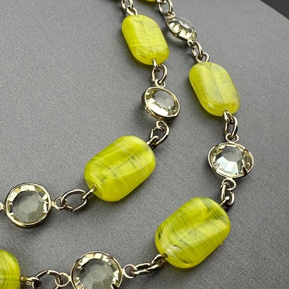 Yellow Swirl Glass Bead Crystal Gold-tone 2-strand Necklace UV Reactive GLOW VTG - Picture 13 of 16